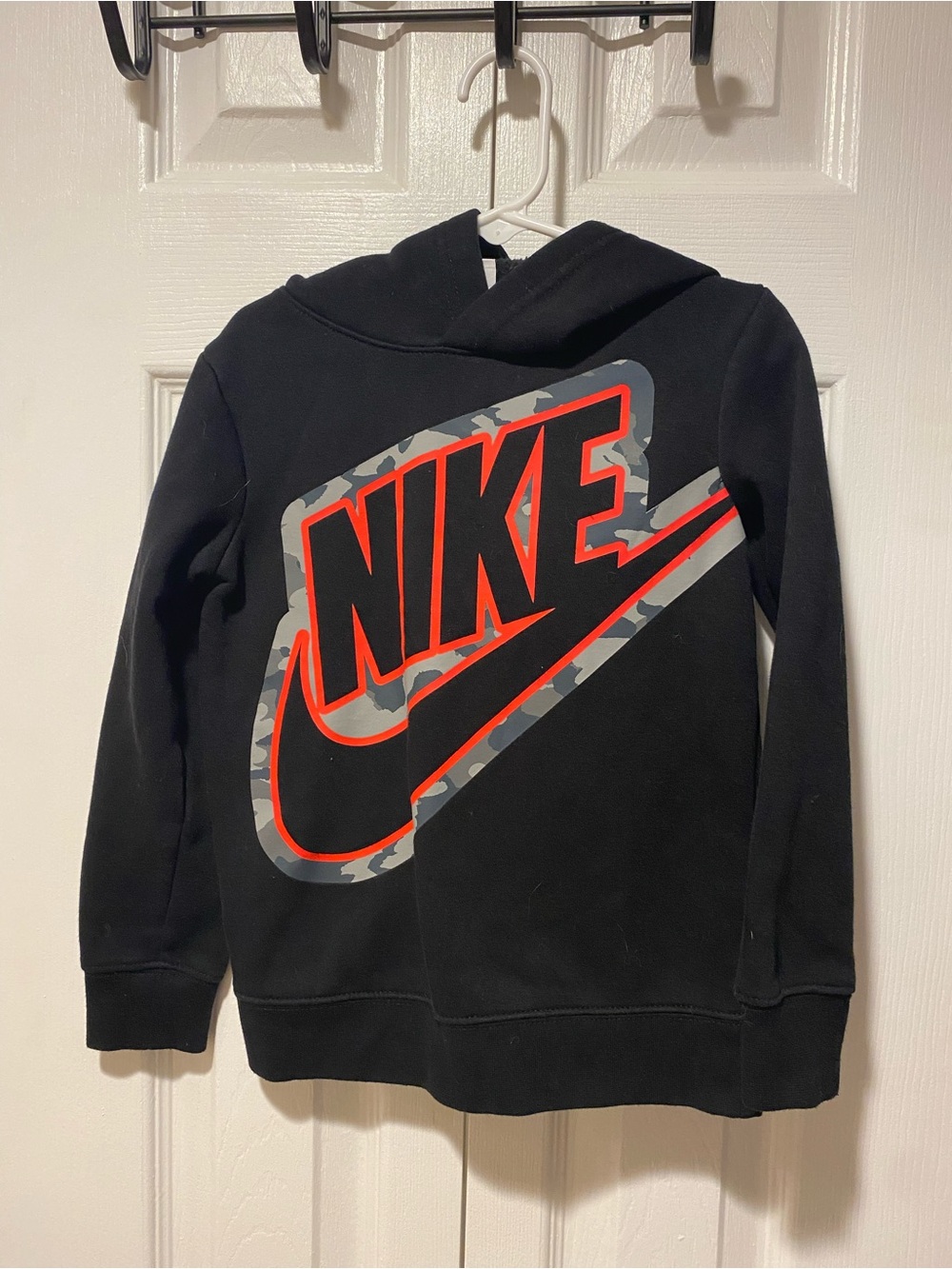Nike Kids Black Hoodie with Red and Gray Camo Logo